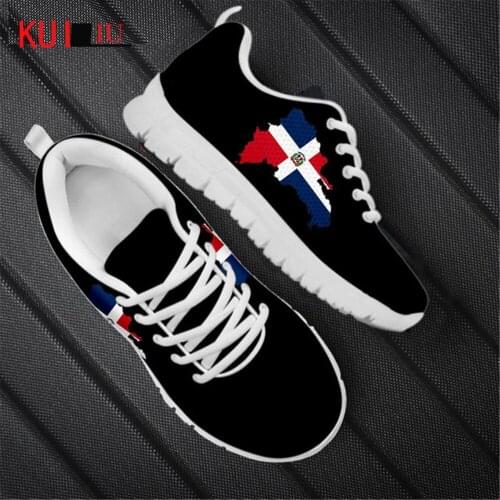 KUILIU Dominican Republic Flag Designer Men Lace Up Sneakers Mesh Boys Sport Shoes Light Casual Black Walking Footwear Dropship