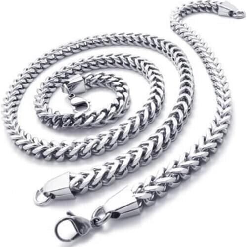 GNAYY Hip-Hop 6mm Mens Stainless Steel Fashion Figaro Chain Necklace+bracelet jewelry set 22''+8.5