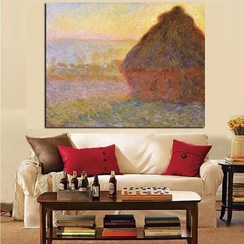 HD Print Claude Monet Haystack at Sunset Landscape Oil Painting on Canvas Art Wall Picture Poster for Living Room Sofa Cuadros