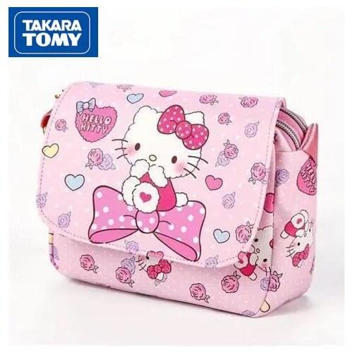 Takara Tomy Hellokitty Cute Double Zipper Buckle Waterproof Large-capacity Leather Bag Shoulder Messenger Small Bag