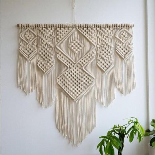 Macrame Woven Wall Hanging Handmade Cotton Bohemian Room Tapestry Art Beautiful Apartment Dorm Room Wedding Decoration 100x110cm