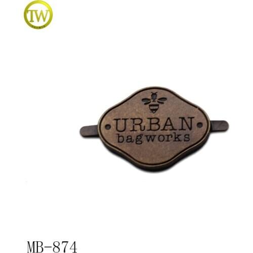 MB874 custom antique brass bag metal logo tag zinc metal label for clothes and bags