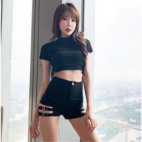 Fashion Women Shorts 2 Piece Set Women O-Neck Casual Crop Top 2021 Female Clothing Tracksuit Pockets Shorts Two Piece Suits
