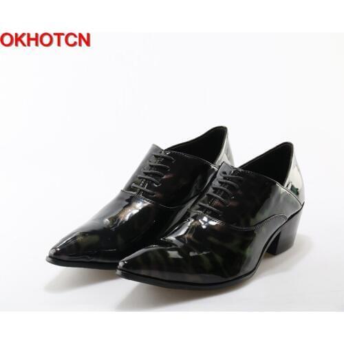 OKHOTCN New Arrivals Men Leather Shoes Lace Up Casual Pointed Toe Men Shoes Hoof Heels Gradient Color Mans Footwear Size 39-46