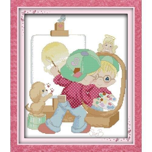 Water-drop baby with heart cross stitch kit cartoon 14ct 11ct count print canvas stitching embroidery DIY handmade needlework