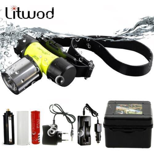 Z40D6800 Diving headlamp Headlight underwater 50M Waterpoof XM-L T6 head lamp 4000 Lumen Head Flashlight for Swimming