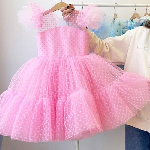 Girls Princess Dress For Kids Tulle Polka Dot Tutu Formal Wedding Vestidos Children 4-10 Year Evening Communion Party Clothes