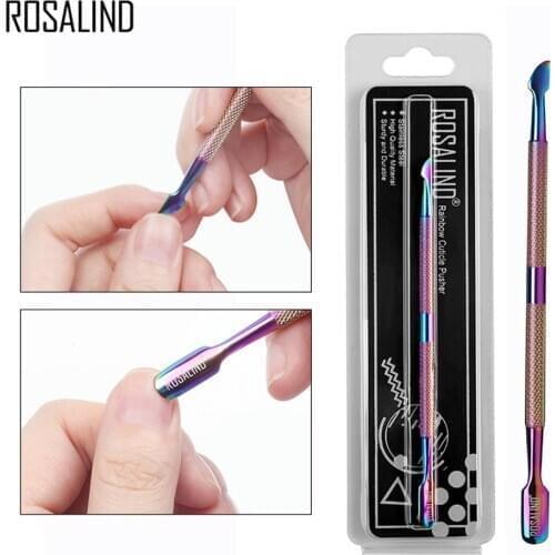 ROSALIND Nail Cuticle Pusher Manicure Nail Gel Stainless Steel Care Tool Cuticle Remover Double Sided Dead Skin Pusher D40