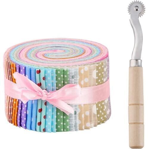 Dailylike 41Pcs Jelly Roll Fabric Roll Up Cotton Fabric Quilting Strips Patchwork Craft Cotton Quilting Fabric + Tracing Wheel