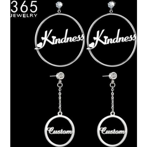 2 style Personalized Name Earrings For Women Customized Cubic Zirconia Hoop Earring Stainless Steel Letter Jewelry Wedding Gift