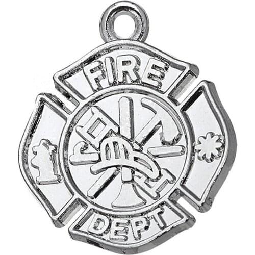Alloy Eco friendly Metal crafts Fire Dept Badge Charm pendants firefighter fire department jewelry accessory