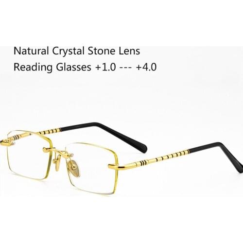 Natural Crystal Stone Reading Glasses Man Glass Lens Hyperopia Woman Luxury Rimless Presbyopia Eyeglasses +1.0 2.0 3.0 +4.0