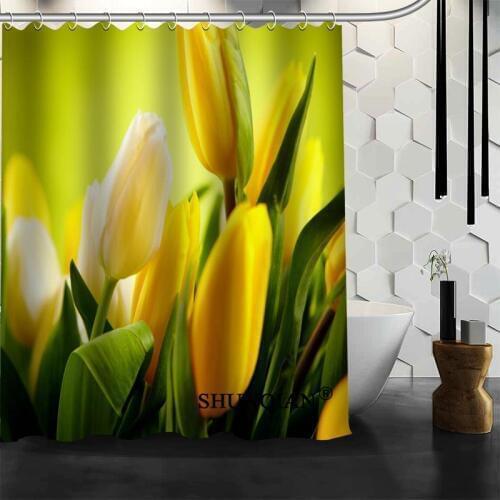 New arrival Custom tulips Shower Curtain bathroom Accessories Polyester Fabric Curtain With holes