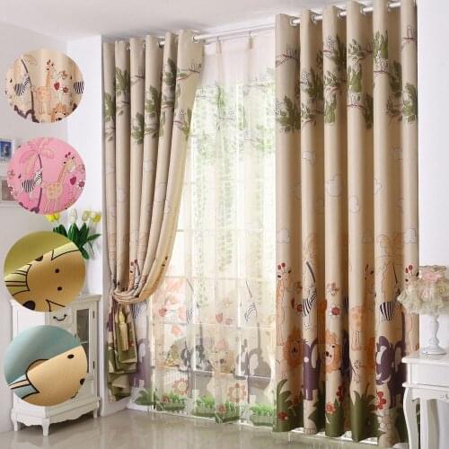 Animals Printed Kids Bedroom Curtains Colored Window Door Valances Polyester Grommet Darkening Curtain Panels Children Drapes