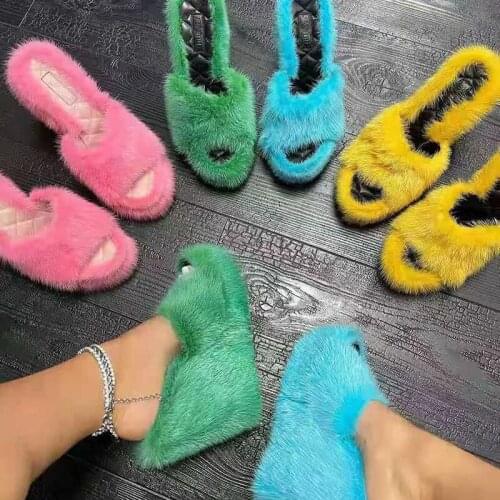 Leopard Solid Color Super High Heel Open Toe Furry Slippers Women Winter 2021 New Personality Trend Fashion Warm Woman Slippers