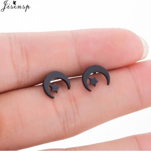 Jisensp Korean Fashion Woman Moon Star Stainless Steel Earrings Accessories Jewelry Female Ear Studs boucle d'oreille