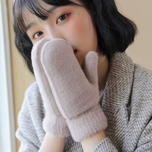 Winter Women Keep Warm Plus Velvet Inside Thicken Soft Solid Full Fingers Mittens Gloves Cute Lovely Cycling Elasticity
