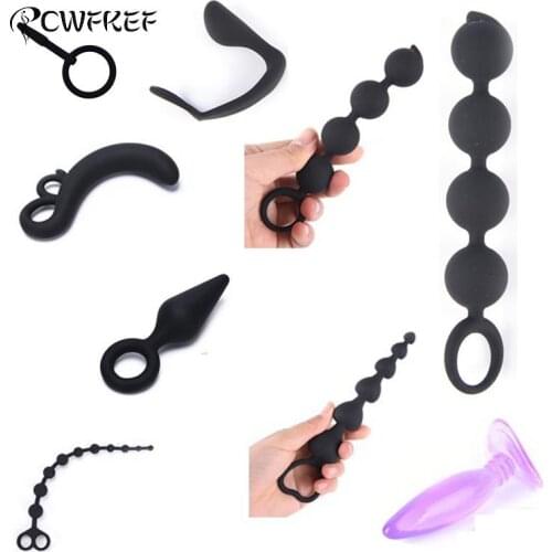 1PCS Black Silicone Anal Beads Massager With Cock Ring Butt Plug Anal Sex Toy For Men Sex Products Anal Plug Fun For Gay Male