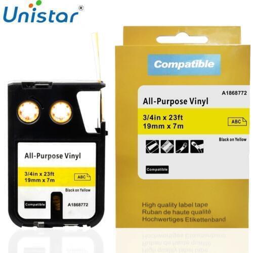 Unistar 1868772 Compatible for DYMO XTL Label Makers All-Purpose Vinyl Label Tape 19mmx7m 3/4" Black on Yellow Label Printer 1PC