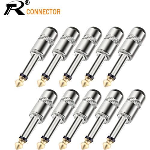 100pcs Zinc Alloy Case 1/4 inch Plug Jack 6.35mm Mono Male Connector Gold Plated Guitar Effects Pedal Microphone Connector