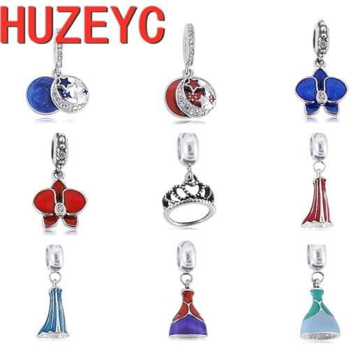 2pcs/Lot New Stainless Steel Dangle Charm Princess Group Crown Flower Stars Fit Original Pandora Bracelet Pendant DIY Jewelry