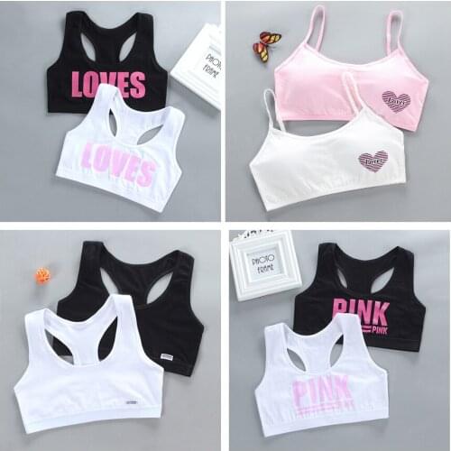 2PC Girl Bra 14Teenager Crop Top 12 Underwear Vest Racerback Puberty Sport Training Bras Letter Streetwear Tube Topic 7-14Y 10 9