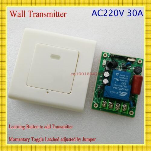 220V Remote Switch 30A Relay Receiver Wall Panel Transmitter Wireless Light Lamp LED Pump Power Switch Learning Code ASK RXTX315