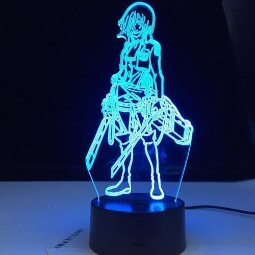 Attack on Titan Mikasa Ackerman Figure Kids 3d Lamp Nightlight for Room Decoration Led Colors Changing Night Light Anime Gift