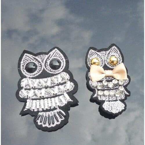 Sequins beaded owl patch Applique Handmade Rhinestone nail bead 3D patch for dress DIY Wholesale support
