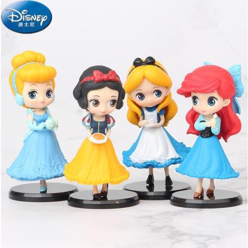 Disney 4pcs Fairy Tale Princess Snow Mermaid Cinderella Princess Alice Hand Doll Cake Decorative Childrens Toys girl gift