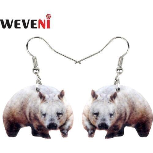 WEVENI Statement Acrylic Australian Wombat Earrings Drop Dangle Unique Wild Animal Jewelry For Women Girls Charms Wholesale Gift