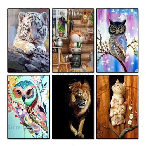 5d diy diamond painting Cat Owl Lion Animal Cross Stitch Diamond embroidery Rhinestone mosaic Wall stick Home Decoration
