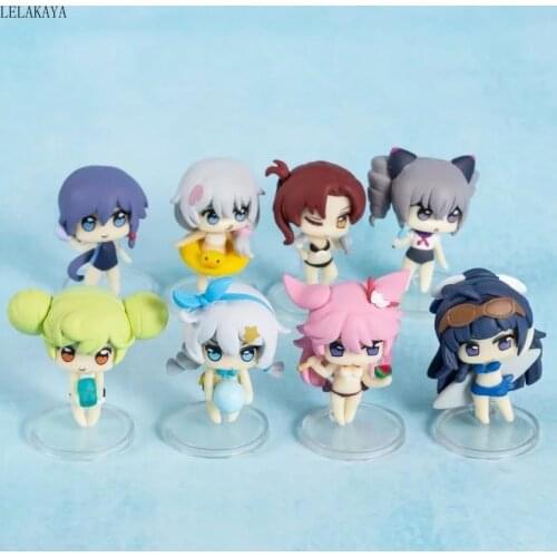 Anime 8pcs/set Honkai Impact 3rd Kiana Kaslana Raiden Mei Yae Sakura Reunion in Summer Ver. PVC Action Figure Swimsuit Model Toy