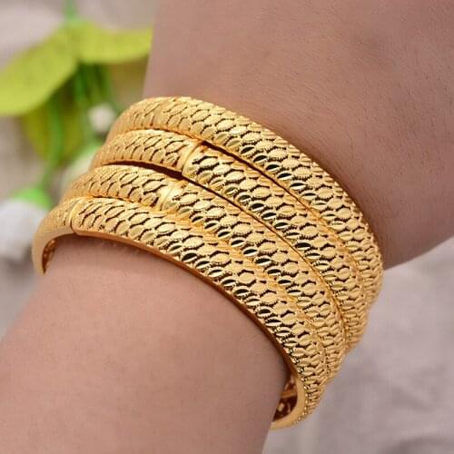 Annayoyo 4pcs 24K Dubai bangles Ethiopian jewelry bracelets for women African wedding jewelry For Bangles Party gifts