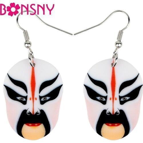 Bonsny Statement Acrylic Floral Chinese Beijing Opera Mask Earrings Drop Dangle Ethnic Character Jewelry For Women Girls Gift