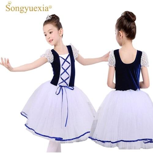 Déguisement de Ballet Tutu Giselle pour filles, robe longue en Tulle, en Tulle, ballerine à manches courtes, en dentelle