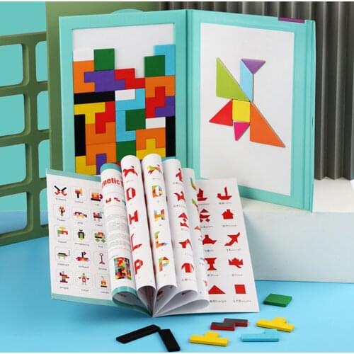 2 in 1 Children 3D Wooden Magnetic Russian Puzzle Jigsaw Tangram Board Game IQ Toys Layered Design Strong Durable Educational