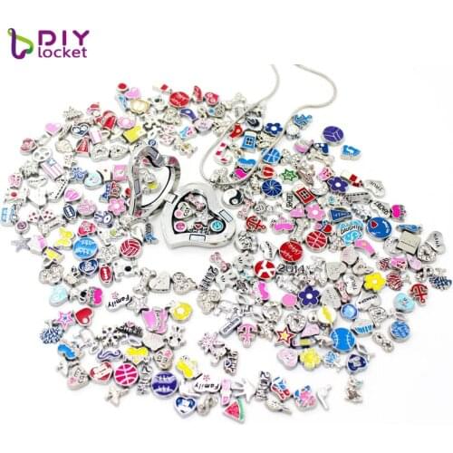 Diylocket 100PCS Mix Style Floating charms Zinc Alloy Fit for Glass Floating locket LSFC115*100