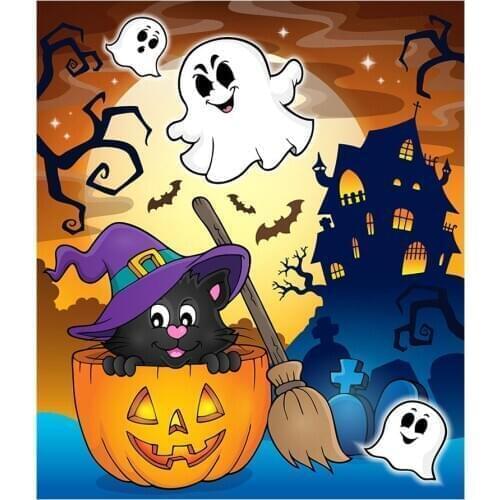 Halloween Cartoon Diamond Painting Round Full Drill Moon Castle Ghost Pumpkin DIY Mosaic Embroidery 5D Cross Stitch Home Decor