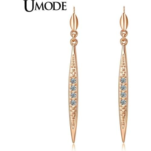 UMODE Hot Rose Gold Color Austrian Rhinestones Crystal Drop Earrings for Women CZ Zircon Jewelry Long Dangle Earrings AJE0168