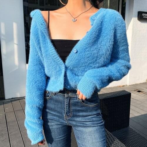 Cardigan for Women Solid Single Breasted V-Neck Long Sleeve Loose Sweaters Knit Cardigan Korean Fashion Clothing for Womens