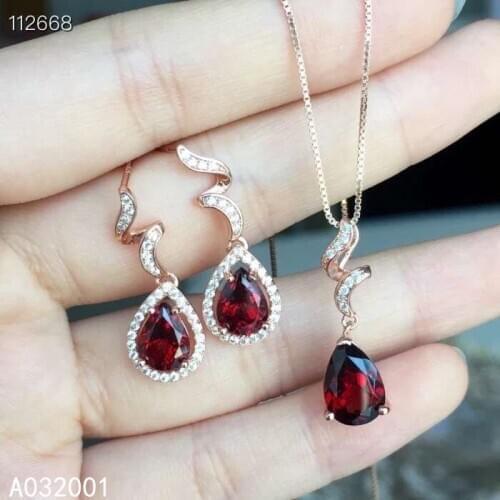 KJJEAXCMY fine jewelry natural garnet 925 sterling silver new women pendant necklace earrings set support test luxury