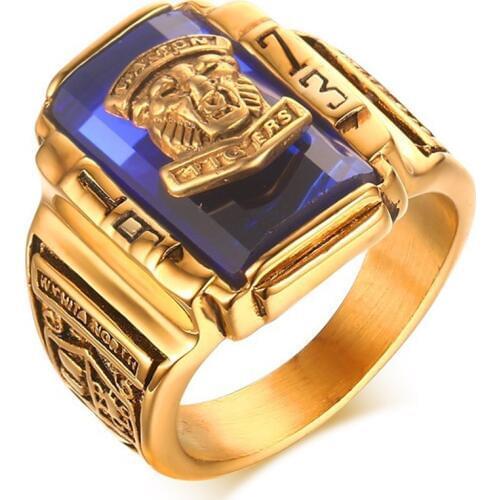 Gold color Titanium men rings stainless steel big masculine cool jewelry accessory navy blue black red gemstones gifts fashion