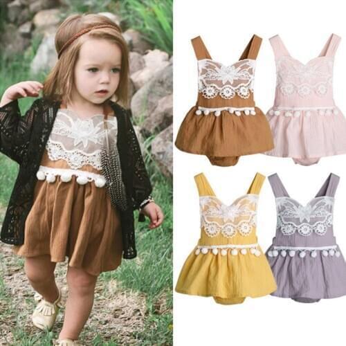 Hot Children Summer Clothing Newborn Infant Baby Girl Clothes Sleeveless Lace Bodysuit Linen Jumpsuit Playsuit Outfit