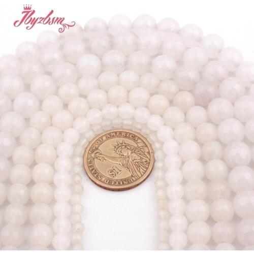 Round Faceted White Jades Beads Stone Loose Spacer Beads for Women Men DIY Necklace Bracelet Earrings Rings Jewelry Making 15"