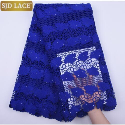 SJD LACE Royal Blue African Lace Fabric High Quality Eyelet Holes Guipure Cord Water Soluble Lace For Festival Dress SewingA1844