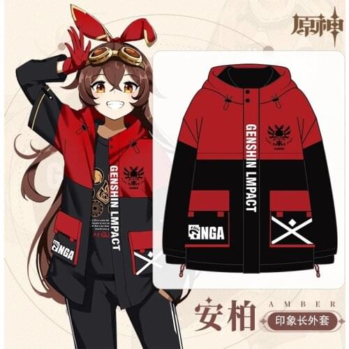 Genshin Impact Amber Mondstadt Fashion Loose Hooded Hoodie Coat Men Women Winter Harajuku Sweatshirt Pullover Tops Cosplay