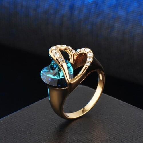 Trendy Eternal Blue Heart of Ocean Zircon Ring Classic Fashion Women Luxury Cocktail Party Sweet Love Engagement Jewellery