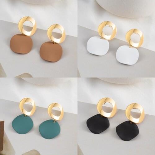 Autumn Winter New Brown Earrings Vintage Matte Drop Earrings For Women Metal Trendy Black Round Earring 2021 Trend Jewelry