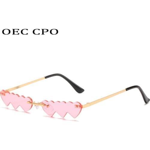 OEC CPO Fashion Small Rimless Sunglasses Women Vintage Rectangle Sunglasses Men Female Unique Heart Eye Glasses UV400 O721